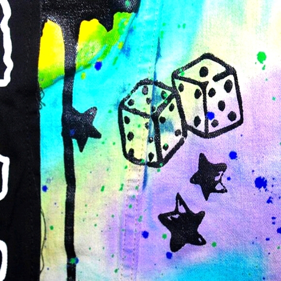 Smoke Rise Graffiti Paint Splatter Denim Jacket L - Picture 11 of 14